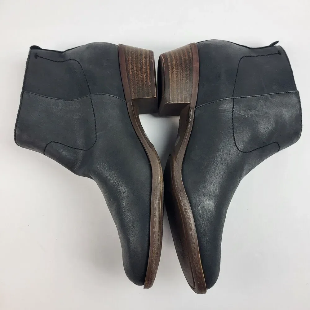 Lucky Brand Women’s Basel Side Zip Ankle charcoal black Leather Booties Size 9M